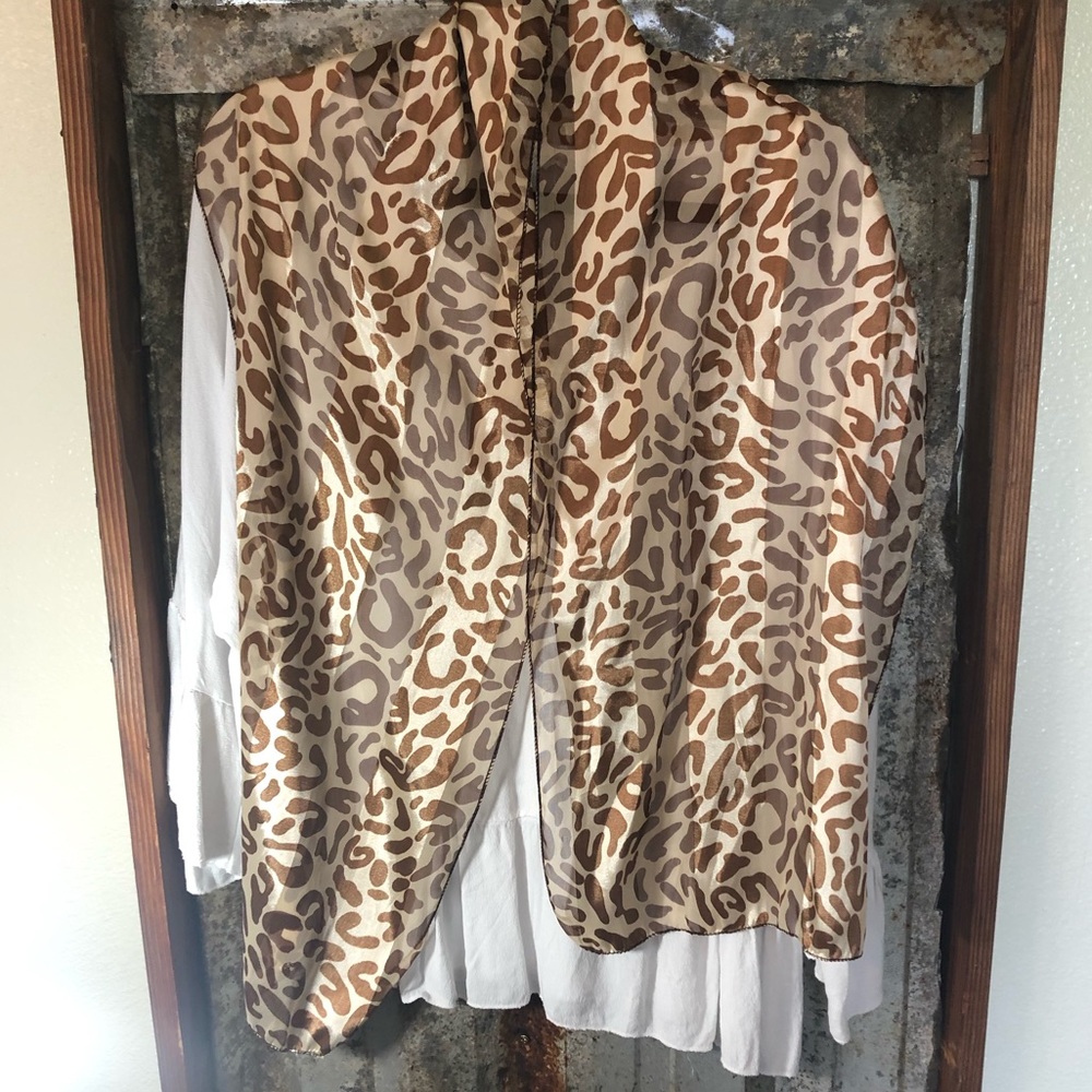 Silk animal print scarf.